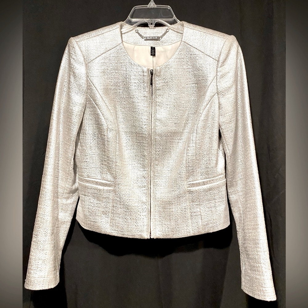 White House Black Market Metallic Tweed Jacket in silver, size 6, NWT